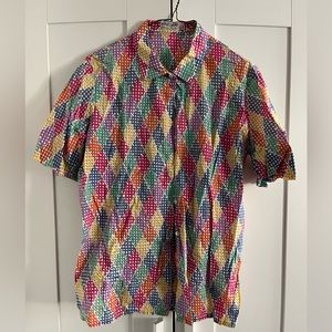 90s Size S Colorful Rainbow Waffle Print Short Sleeve Jaeger Button Down